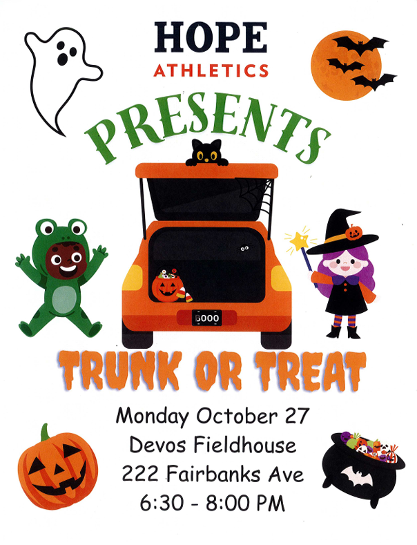Trunk or Treat October 27 DeVos Fieldhouse 222 Fairbanks Ave 6:30-8